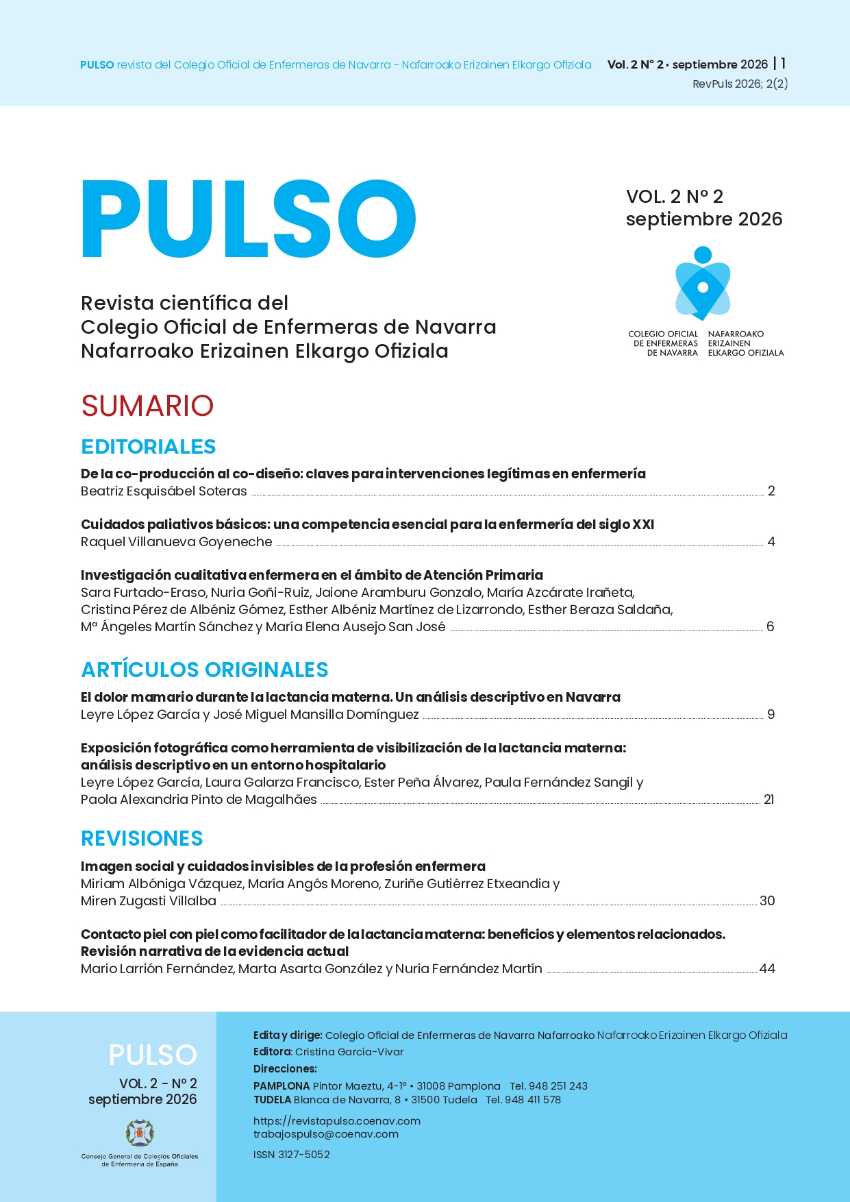 Portada del número 2 de Pulso, revista científica del COENAV